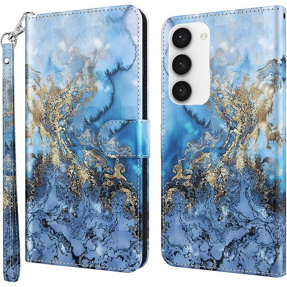 Cover-Discount Etui Glitzer Effekt Marble blau (Samsung Galaxy S24), Smartphone Hülle, Blau