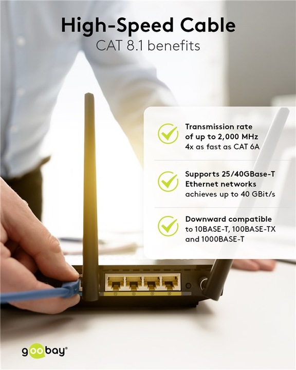 Actual product image Goobay GHMT-certified CAT 8.1 patch cable, S/FTP PiMF, grey (S/FTP, CAT8.1, 3 m)
