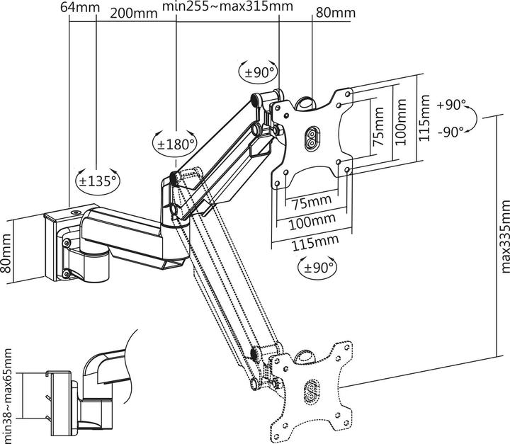 Produktbild InLine Slatwall Lifter Monitorhalterung silbergrau (Wand, 17")