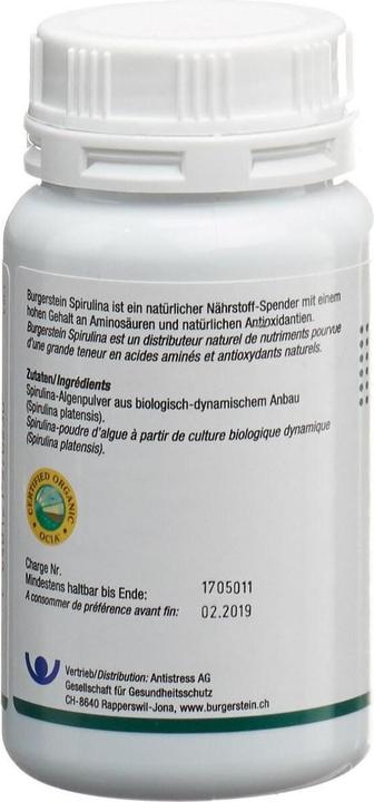 Nährwerte und Zutaten Burgerstein Spirulina (180 Stück, Tabletten, 112 g)