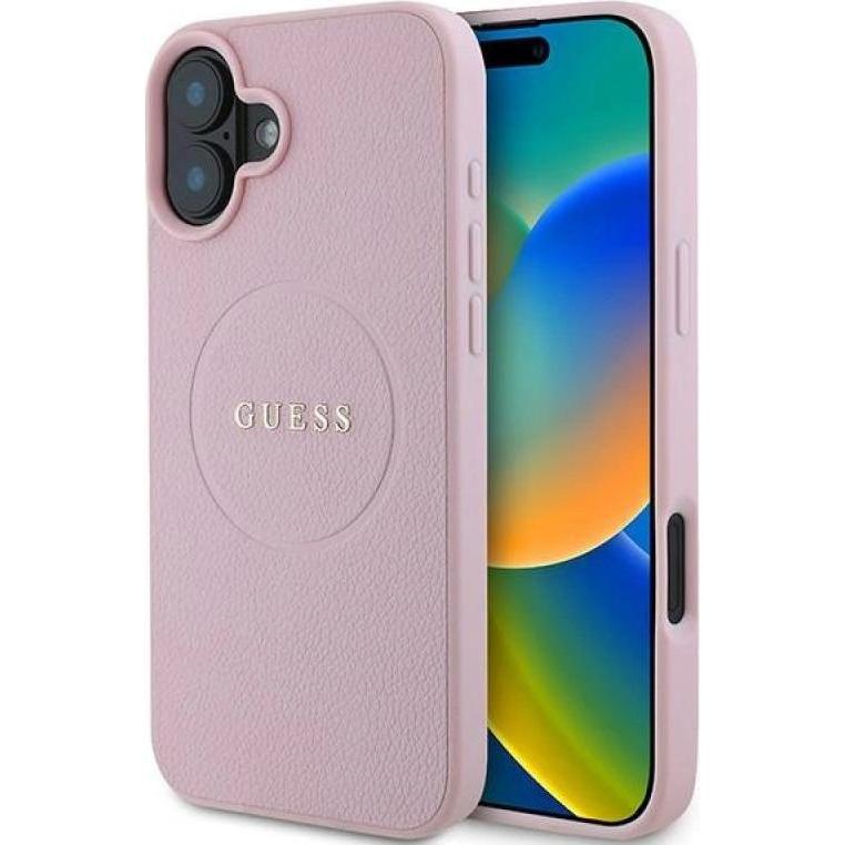 Guess GUHMP16MPGHSMMP iPhone 16 Plus różowy/pink MagSafe PU Grained Gold Ring (Apple iPhone 16 Plus) (GUE003759-0)