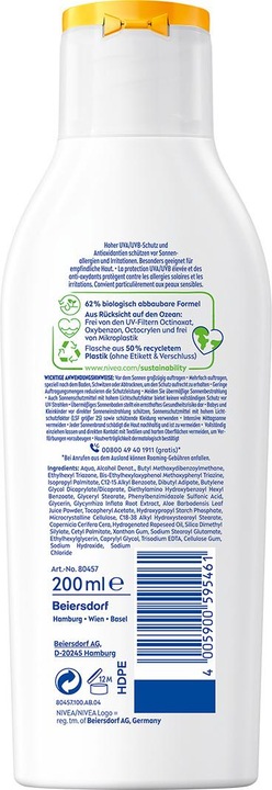 Actual product image NIVEA Sun Sensitive Immediate Protect Sun Lotion SPF 50+ Lot (Sun lotion, SPF 50, 200 ml, 236 g)