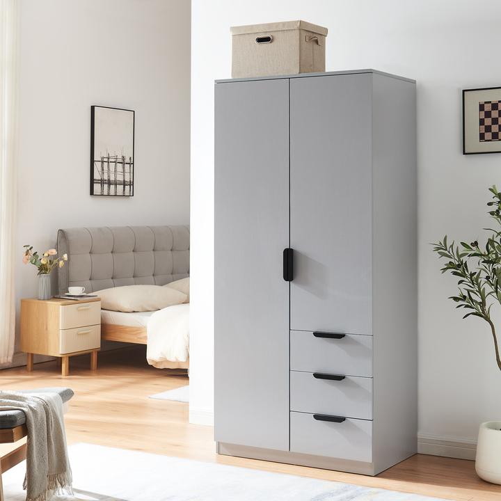 Produktbild En.Casa Kleiderschrank Eiselfing 176x80x52 cm 3 Schubladen Grau