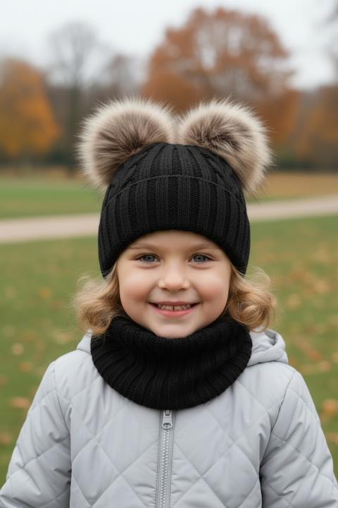Immagine prodotto Maxte Set invernale per bambine - Cappello rosa e sciarpa a tubo con due pompon Amala