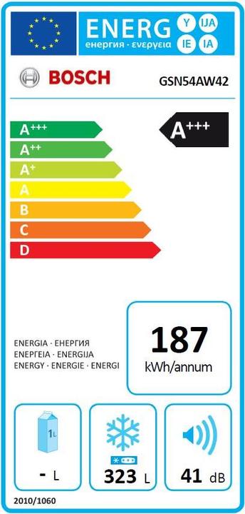 Energie-Label Bosch Hausgeräte Gsn54aw42 (Freistehend, 323 l)