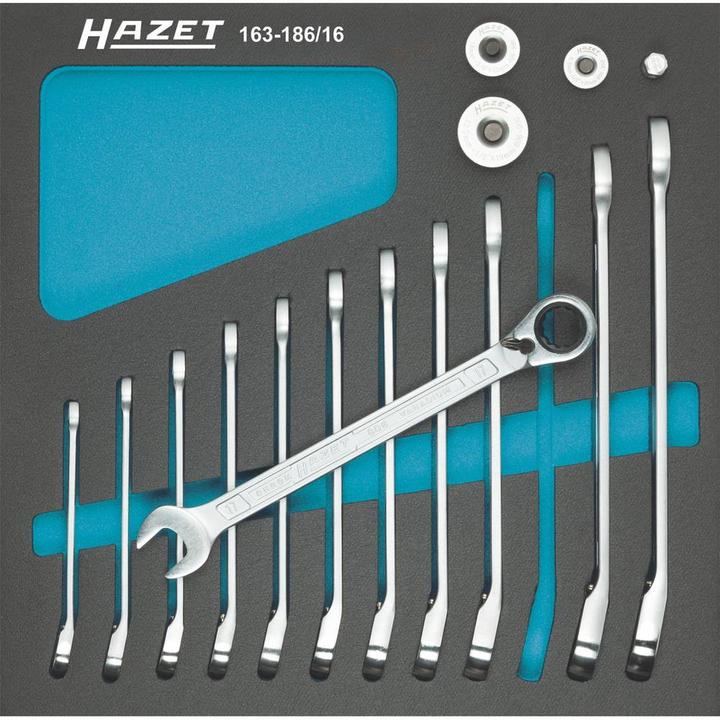 Actual product image HAZET Ratcheting combination wrench set ∙ with square adapters 163-186/16 ∙ Outside 12-point tracti… (19 mm, 12 mm, 14 mm, 16 mm, 10 mm, 18 mm, 17 mm, 11 mm, 15 mm, 8 mm, 9 mm, 13 mm)