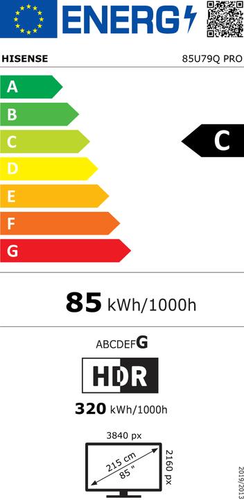 Energy Label Hisense TV ULED Mini-LED U79Q PRO (85", U7Q Pro, QLED, 4K)