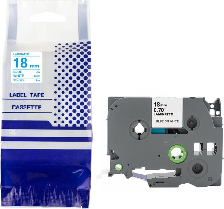 Produktbild Hermex Alternatives Etikettenband zu Brother TZe-243 Beschriftungsband (1.80 cm, Blau, Weiss)
