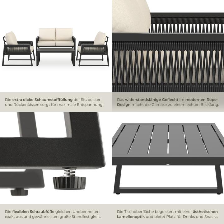 Actual product image tectake Captive garden lounge set in Rope design, aluminium frame