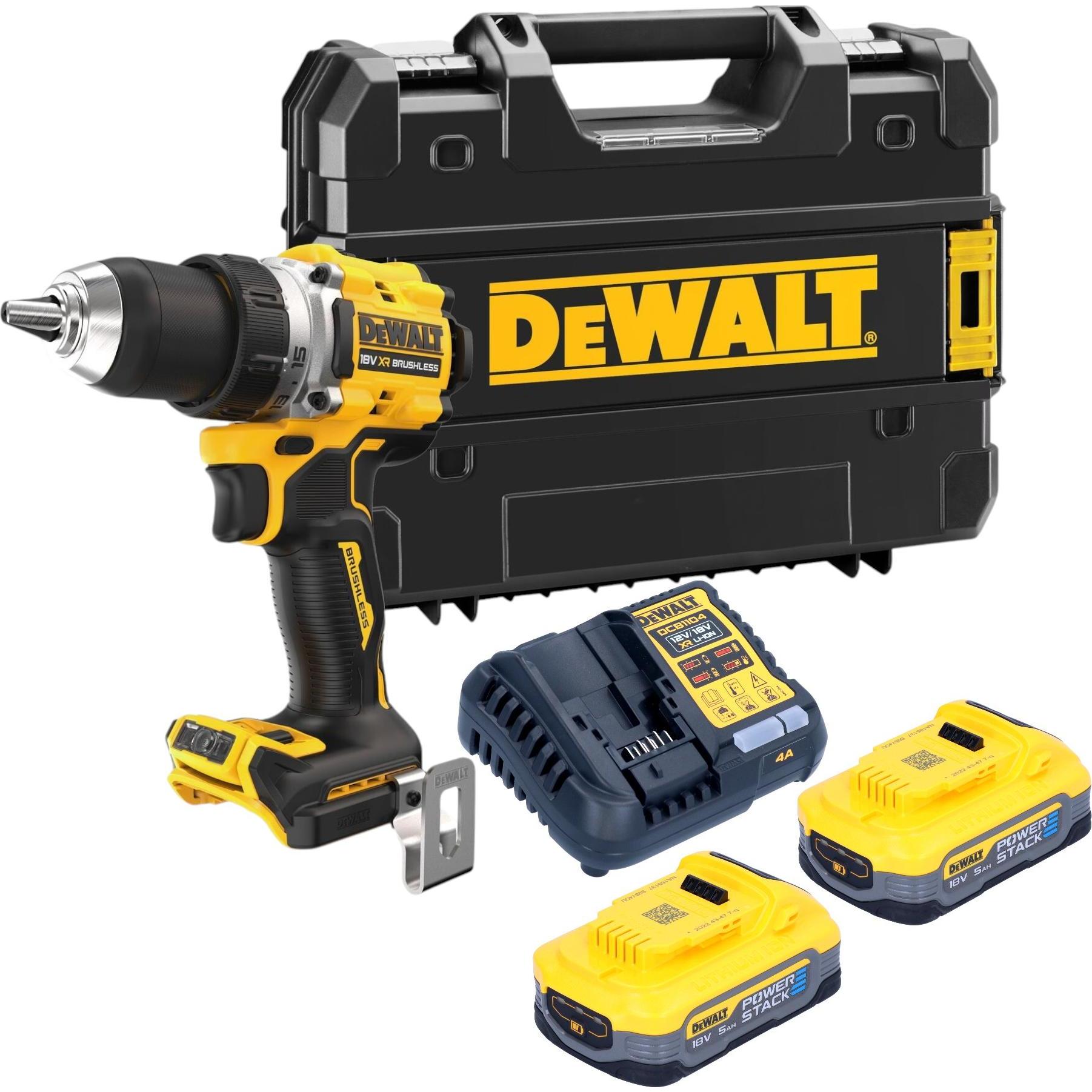 DeWalt, Bohrmaschine + Akkuschrauber, DCD 800 H2T Akku Bohrschrauber 18 V 90 Nm Brushless + 2x Powerstack Akku 5,0 Ah + ...