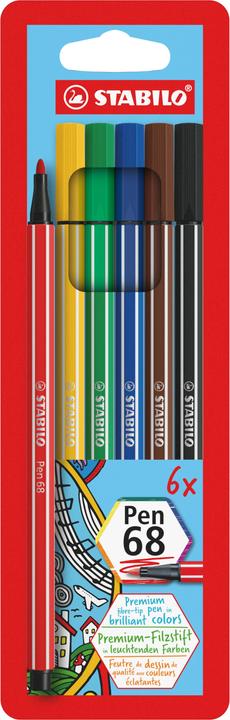 Image du produit STABILO Pen 68 Feutre Premium (Jaune, Vert, Bleu, Noir, Rouge, Turquoise, Marron, 6 x)