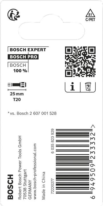 Produktbild Bosch Professional Zubehör PRO Torx Impact Bit, T20, 25 mm, 2-tlg.