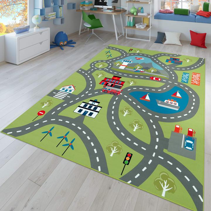 Produktbild TT Home Kinderzimmerteppich Teppich Junge Mädchen Kinderteppich Baby Rutschfest Strasse (200 x 140 cm)