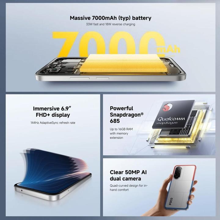 Produktbild Xiaomi Poco M7 (256 GB, Black, 6.90", Hybrid Dual SIM, 4G)