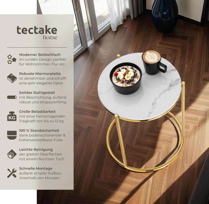 Actual product image tectake Side table Ellsa, marble top, steel frame