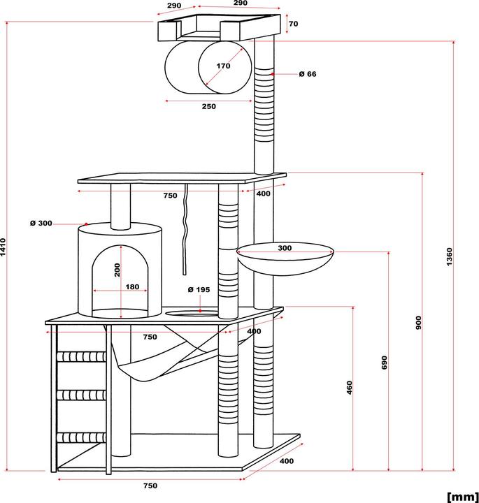 Produktbild Wiltec Kratzbaum 141cm Katzenbaum Katzenkratzbaum Kletterbaum Katze (141 cm, Grau)