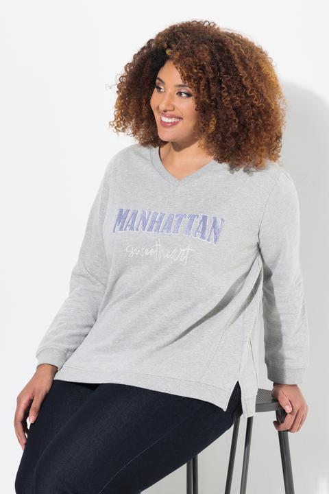 Produktbild Ulla Popken Sweatshirt, Frotteedruck, V-Ausschnitt, Langarm (46, 48)