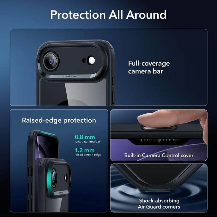 Actual product image ESR Classic Hybrid Magnetic Case (Camera Control), for iPhone 17 Air, Clear Black (Apple iPhone 17 Pro)