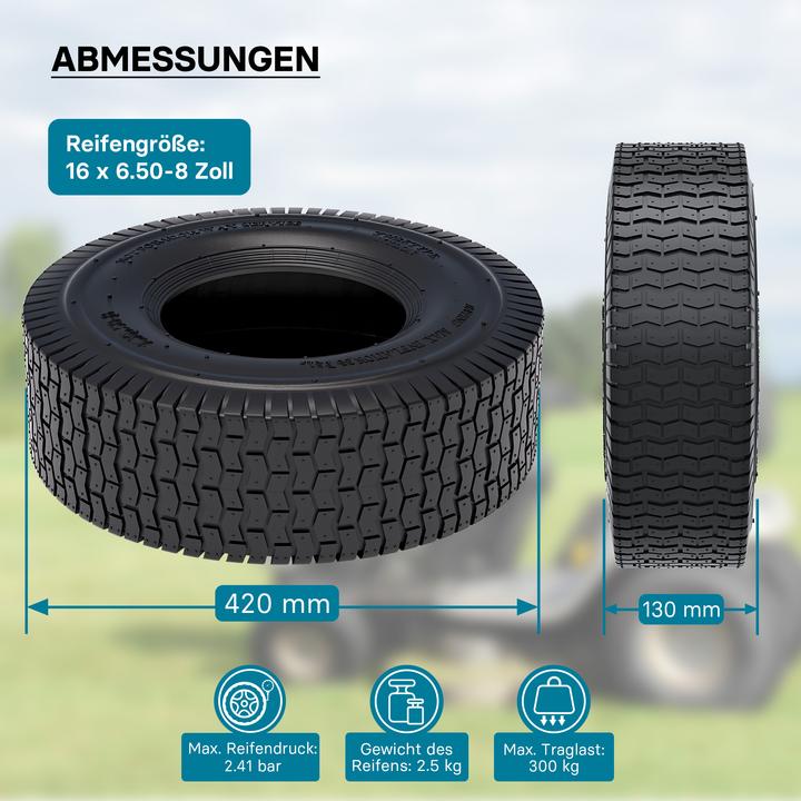 Actual product image Wiltec Lawn mower tyre 16x6.50-8 4PR for ride-on mowers hand carts (Lawn mower, Garden machinery spare parts)
