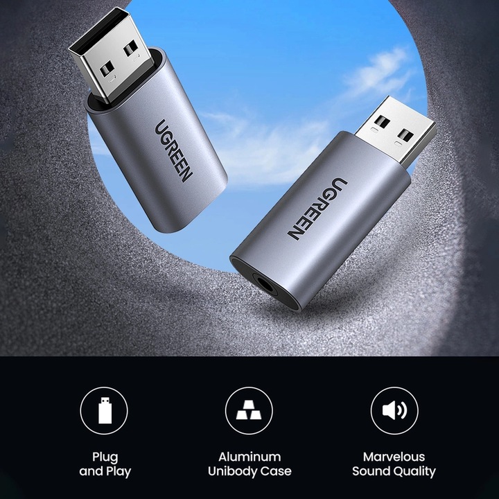 Actual product image Ugreen USB 2.0 to Audio Adapter USB Sound Card Stick (USB)