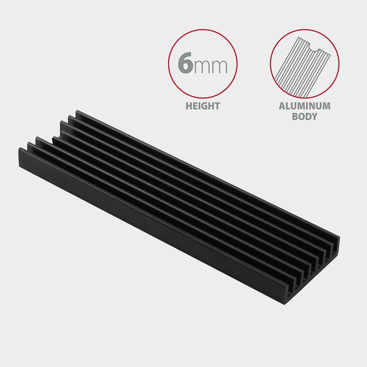 Actual product image Axagon CLR-M2L6 passive M.2 SSD heatsink - 2280, 6 mm height, aluminium