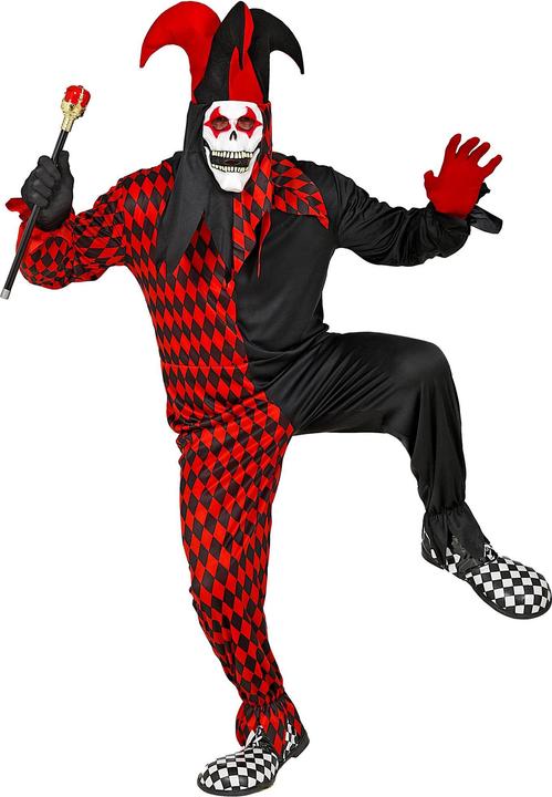 Actual product image Widmann Evil harlequin with overalls, mask with hood and hat (S)