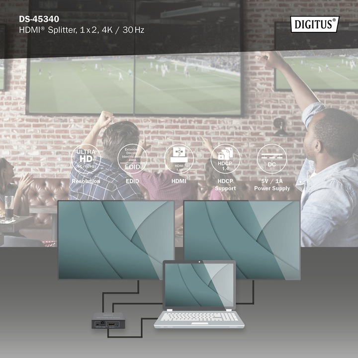 Produktbild Digitus HDMI Splitter, 1x2, 4K / 30 Hz