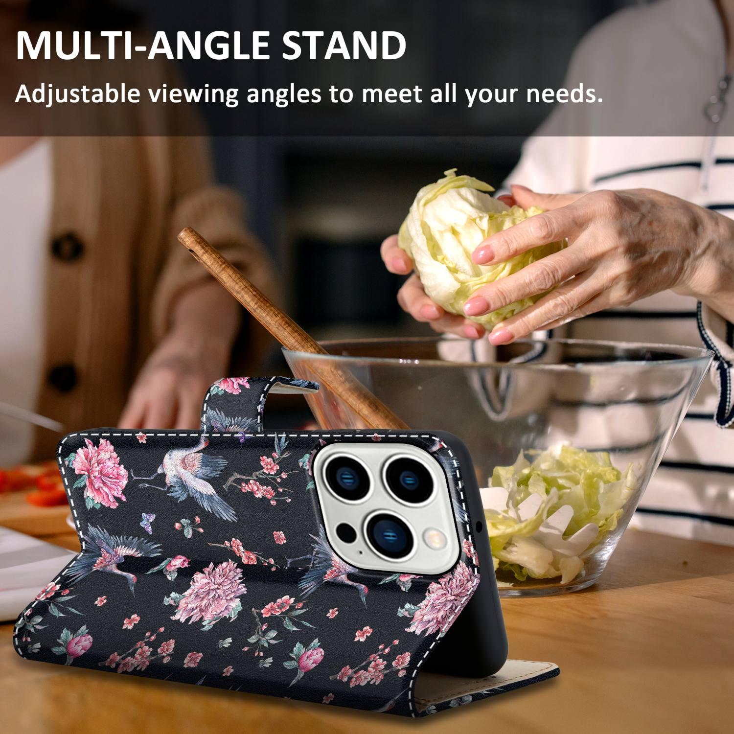 Thumbnail - Cadorabo Hülle für Apple iPhone 14 PRO MAX im Book Print Style (Apple iPhone 14 Pro Max), Smartphone Hülle, Schwarz