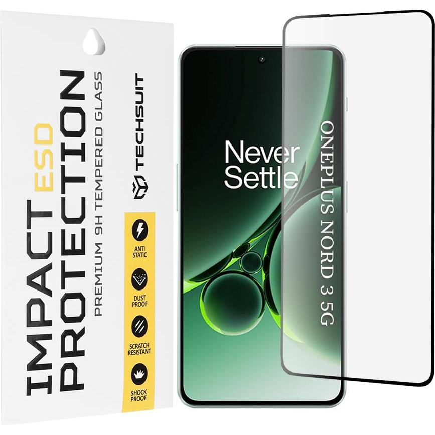 Techsuit - ESD Glass - OnePlus Nord 3 - Black (1 pz., OnePlus Nord 3), Pellicola protettiva smartphone, Nero