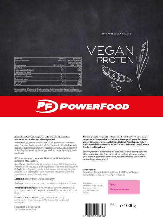 Produktbild Powerfood Vegan Protein (Vanille, 1 Stk., 1000 g)