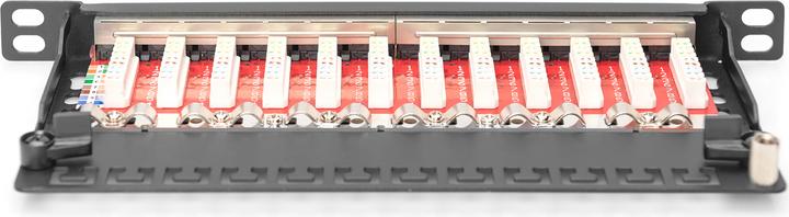 Produktbild Digitus Cat.6A Slim Patch Panel, geschirmt, 12-Port, 0,5 HE, 10", schwarz