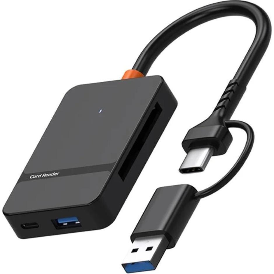 PowerGuard 8-in-1 OTG USB-C USB-A to SD, MicroSD, CF, MS Cardreader Photo Adapter (USB-C), Docking station + Hub USB, Nero