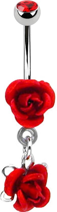Produktbild Star Piercing Banane silber mit Anhänger Blume rot (Chirurgenstahl 316L, ohne Messing)