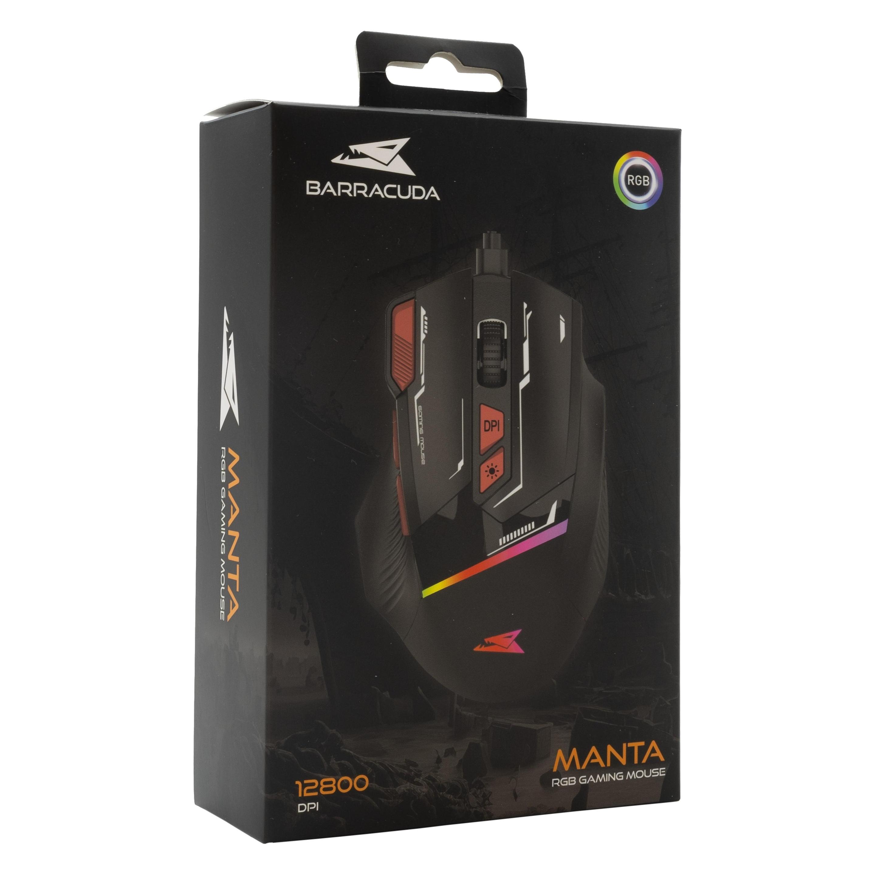 Baracuda Gaming Mouse Manta, 8D, 12800 Dpi, Black (Bgm-041) (Kabelgebunden), Maus, Schwarz