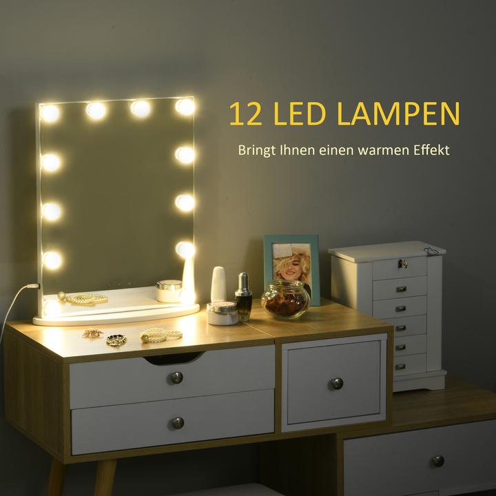 Actual product image Homcom Make-up mirror with 12 LED lights (51 x 41.5 x 13.5 cm)
