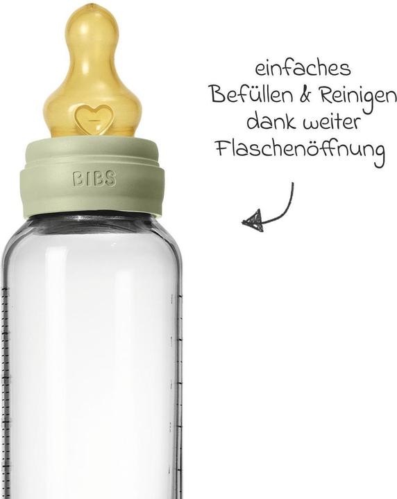 Productafbeelding Bibs - Glass Baby Bottle Round Latex Medium Flow - Sage - 240 ml (240 ml)