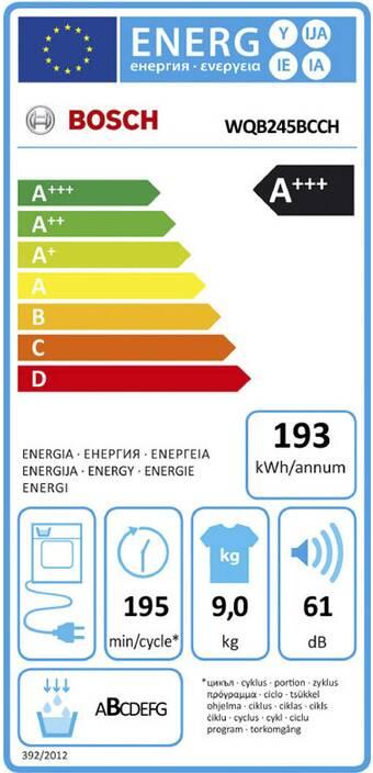 Energie-Label Bosch Hausgeräte WQB245BCCH (9 kg, Rechts)