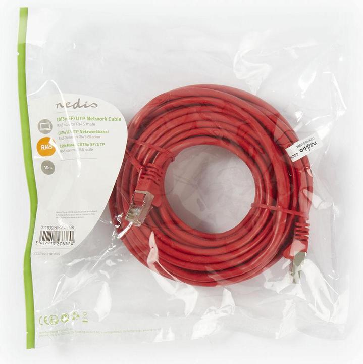 Actual product image Nedis CAT 5e SF/UTP network cable RJ45 plug - RJ45 plug, 10 m, red (SF/UTP, CAT5e, 10 m)