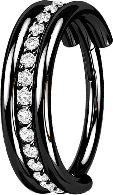 Immagine prodotto Star Piercing Anello a micro segmenti pieghevole nero a tre anelli con fila di cristalli (Titanio, senza ottone)