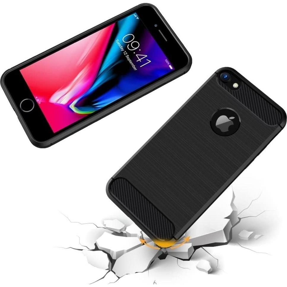 Thumbnail - Screenguard Apple iPhone SE 2020 Hülle Carbon Brushed Soft TPU (Apple iPhone SE (2nd Gen)), Smartphone Hülle, Schwarz