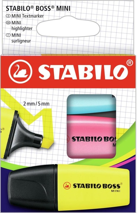 STABILO BOSS MINI highlighter (Yellow, Pink, Blue, 5 mm, 3 x)