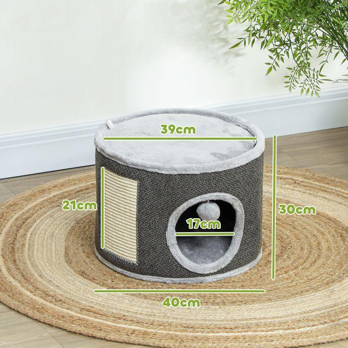 Produktbild Swisshandel24 Kratztonne 30 cm Hoch Katzentonne mit Höhle, aus Sisal, für Katze bis 5 kg (30 cm, Cremeweiss, Dunkelgrau, Hellgrau)