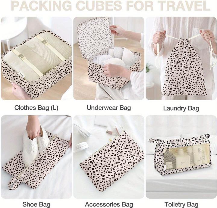 Produktbild Only-Bags.Store 8pcs, Kuh Druck und Leopard Print Packing Cubes Gepäck Packing Organizer, Reisezubehör, Packing