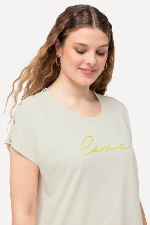 Actual product image Ulla Popken Button Detail LOVE Short Sleeve Graphic Tee (46, 48)