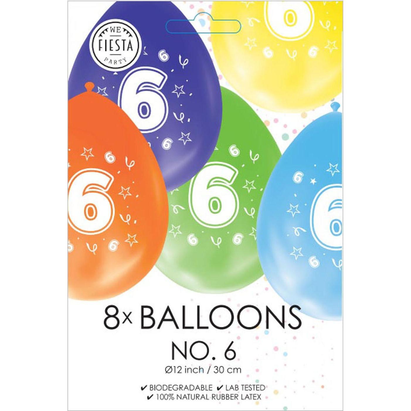 Thumbnail - Globos Luftballons 2-seitig bedruckt Zahl 6, 8 Stk.