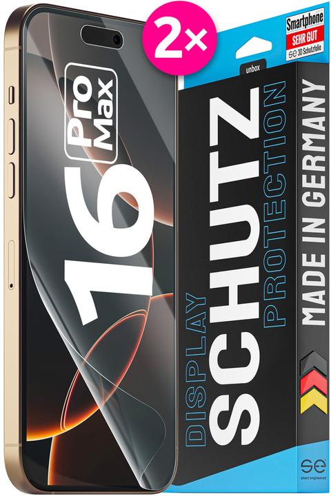 Produktbild Smart Engineered se 3D Schutzfolie Apple iPhone 16 Pro Max (VPE 2) (2 Stück, Apple iPhone 16 Pro Max)