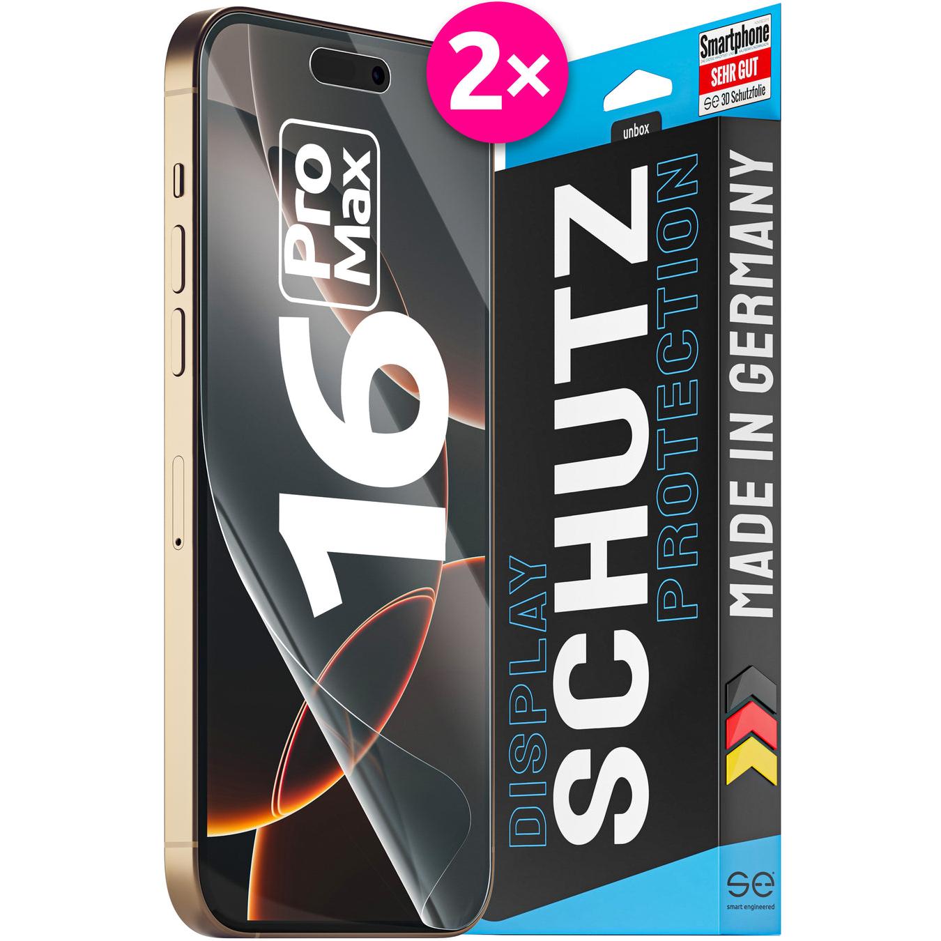 Smart Engineered se 3D Schutzfolie Apple iPhone 16 Pro Max (VPE 2) (2 Stück, Apple iPhone 16 Pro Max), Smartphone Schutz...