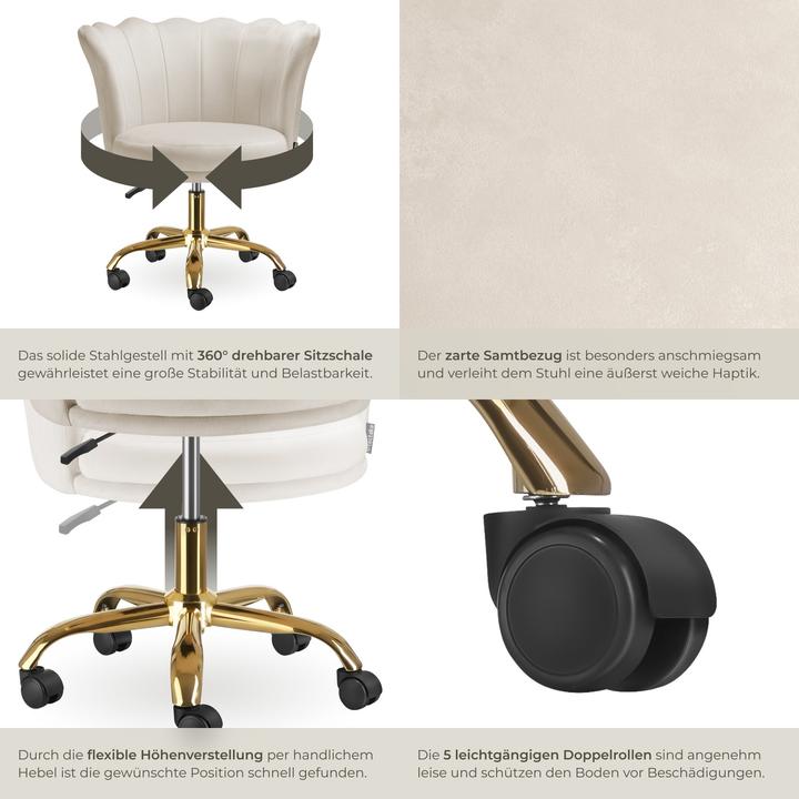 Actual product image tectake Desk chair Stella velvet, upholstered,double castors (47 - 57 cm)