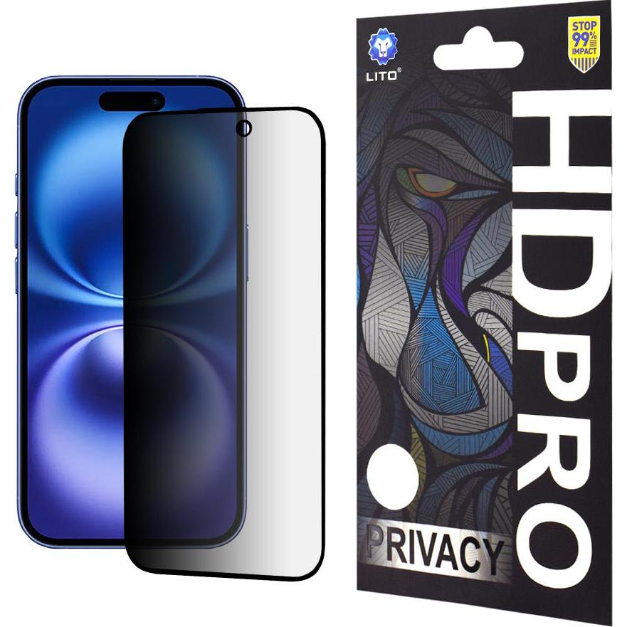 Lito - HD Pro Privacy - iPhone 16 - Black (Apple iPhone 16), Pellicola protettiva smartphone, Nero