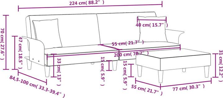 Immagine prodotto VidaXL Divano letto a 2 posti con cuscini Poggiapiedi Divano letto Daybed Velluto grigio chiaro (Divano letto)